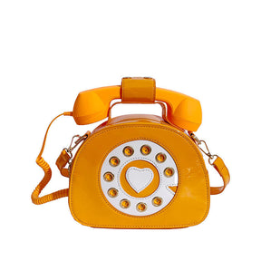 Women Telephone Shaped Handbag Retro Phone Top-Handle Crossbody Bags-Orange