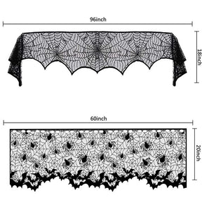 5 Pack Halloween Decorations Tablecloth Set Black Lace Table Runner Round Spider Cobweb with 16pcs Scary Bat