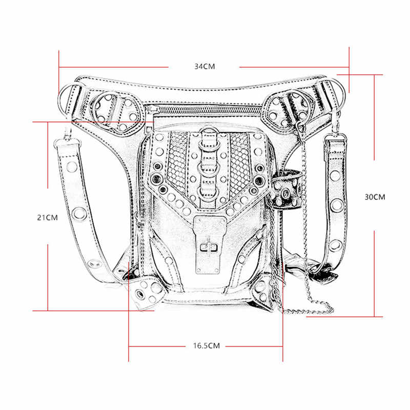 Rock Leather and Vintage Gothic Tote Punk Shoulder Belt Bag-Black