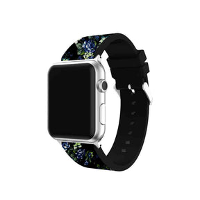 Flower Printing Silicone Watch Band For Apple Watch SE/6/5/4/3/2/1(Black Green)