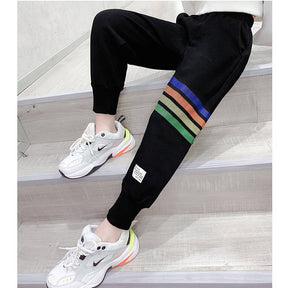 Girls Joggers Long Pants Pockets Outdoor Casual Trousers Rainbow-Black