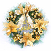 Artificial Pine Wreath with Merry Christmas Sign Ornaments for Door Wall Window Party Decor-Gold