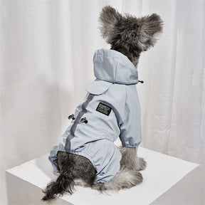 Dog Raincoat Hooded Lightweight Waterproof Clothing with Reflective Stripes-Blue