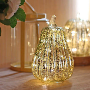 3Pcs Mercury Glass Pumpkin Light with Timer for Halloween Decor-Gold