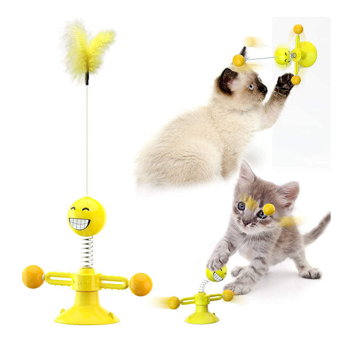 Springs Interactive Cat Toy with Feather Stick Suction Cup-Yellow