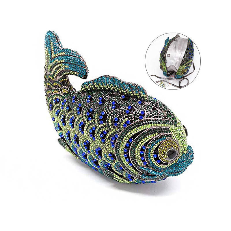 Mini Women Fish Evening Bags Crystal Clutch Purse Rhinestone Handbags with Chain-5
