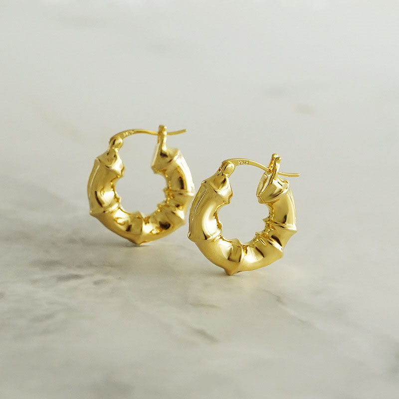 Bamboo Hoop Earrings Hip Hop Style for Daily Wear