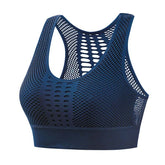 Hollow out Sport Bra Breathable Low Impact Wireless Crop Vest-Blue