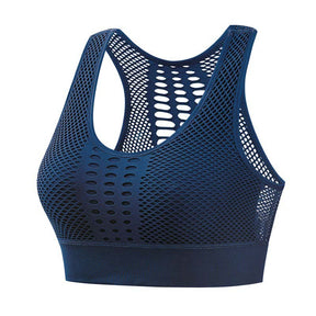 Hollow out Sport Bra Breathable Low Impact Wireless Crop Vest-Blue