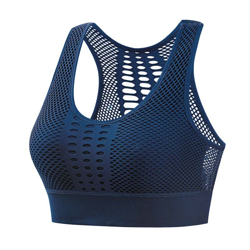 Hollow out Sport Bra Breathable Low Impact Wireless Crop Vest-Blue