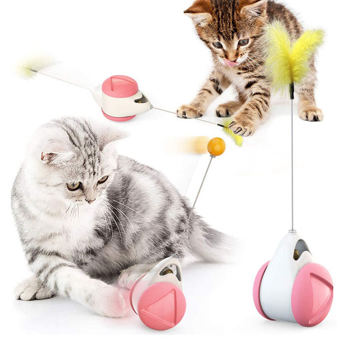 Cat Balance Swing Car Toy with Catnip Ball Feather Stick Interactive Pet Toys-Pink