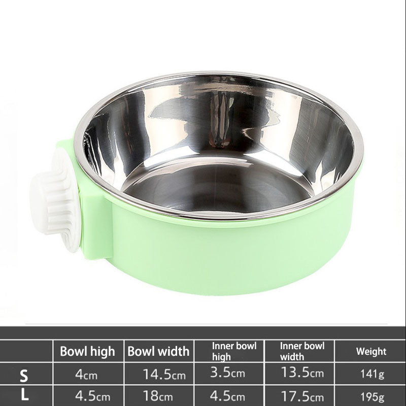 Crate Dog Bowl Removable Stainless Steel Hanging Pet Cage Bowl for Puppy Cats Birds-Green