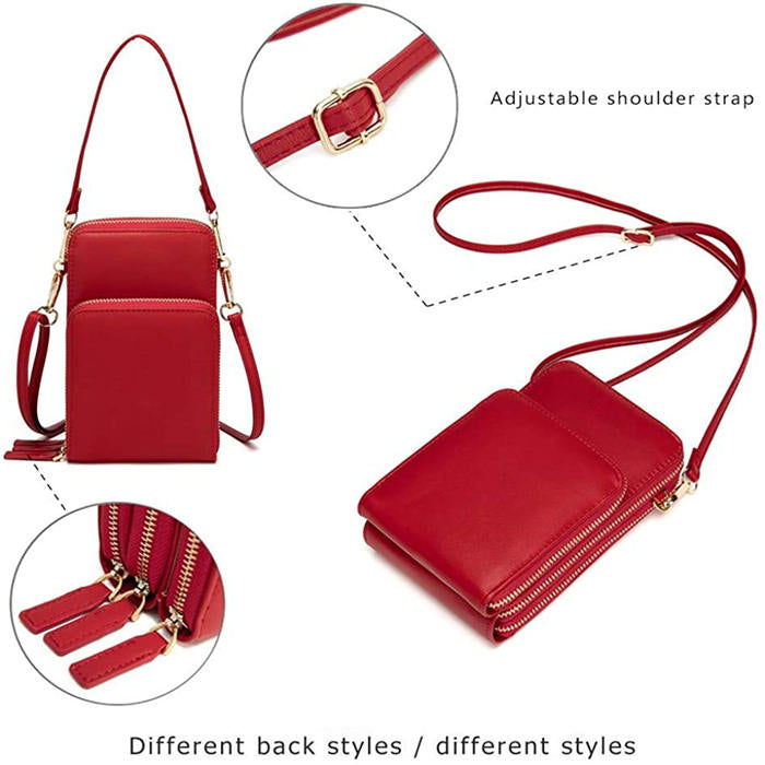 Crossbody Phone Bag for Women Small Shoulder Bag Cell Phone Wallet Purses and Handbags with 14 Credit Card Slots-Red