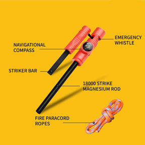 2Pack 5-in-1 Magnesium Fire Starter with Compass Whistle High Temp Magnesium Rod