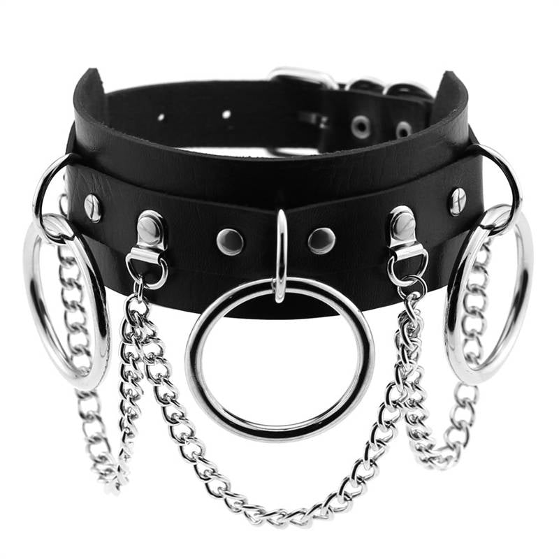 Pu Leather Choker with Black Punk Rock Rivet Collar-Black