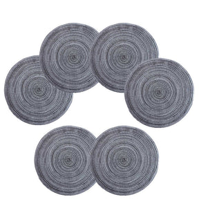 6 Pack Round Braided Placemats Washable Kitchen Table Mats for Home Wedding Party-Gray