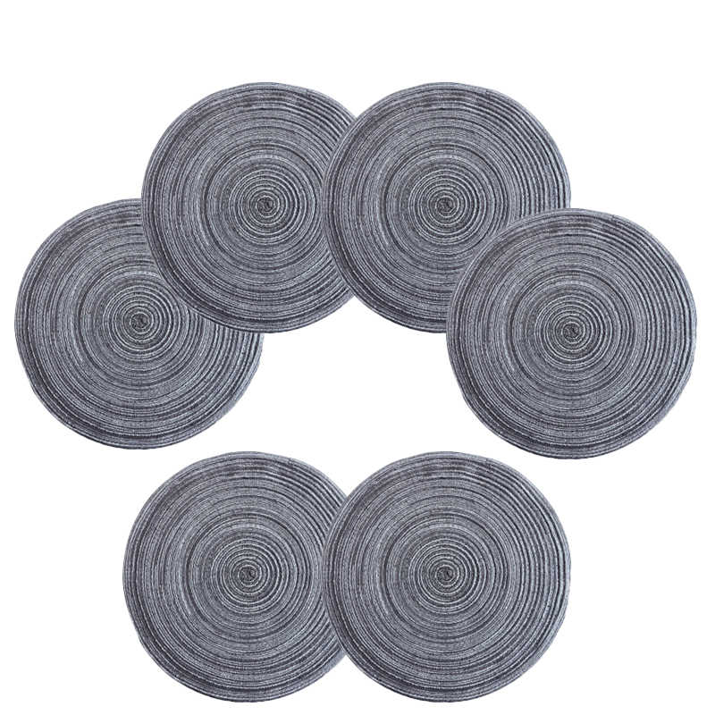 6 Pack Round Braided Placemats Washable Kitchen Table Mats for Home Wedding Party-Gray