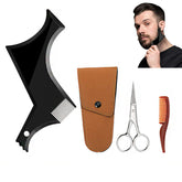 4 Pieces Beard Shaper Kit Includes Beard Shaping Template Tool Mustache Comb and Scissors-Black