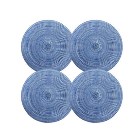 4 Pack Round Braided Placemats Washable Kitchen Table Mats for Home Wedding Party-Blue