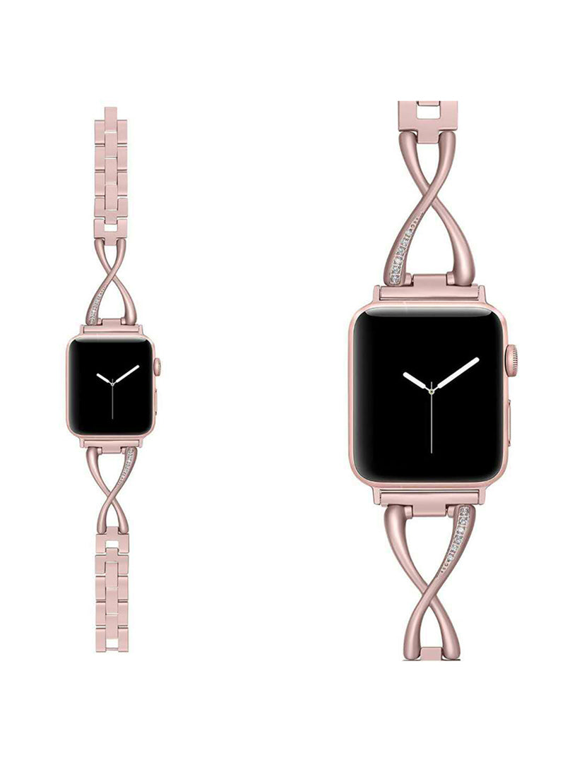 X Shape Stainless Steel Watch Band Adjustable Wristbands for Apple IWatch Series SE/1/2/3/4/5/6 For Women-Rose Pink