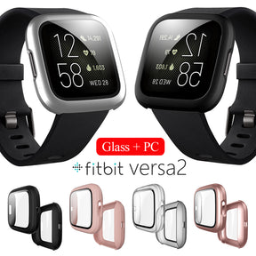 Watch Case For Fitbit Versa 2 Matt PC HD Tempered Glass Cover - Powder Sand