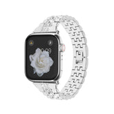 Metal Watchband with Rhinestone Adjustable for iWatch Series SE 7 6 5 4 3 2 1-Silver