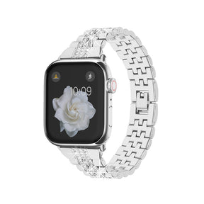 Metal Watchband with Rhinestone Adjustable for iWatch Series SE 7 6 5 4 3 2 1-Silver