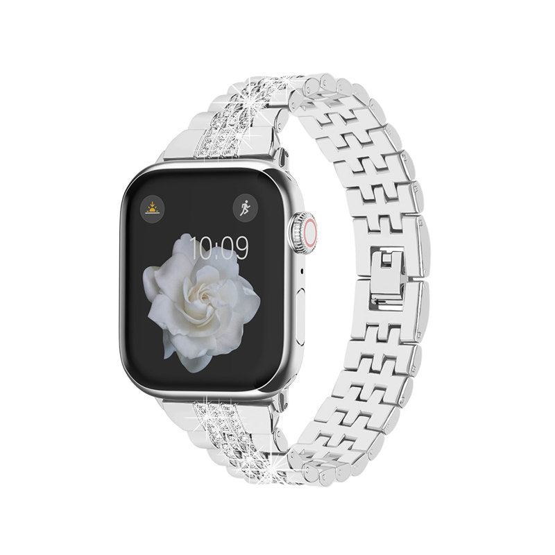 Metal Watchband with Rhinestone Adjustable for iWatch Series SE 7 6 5 4 3 2 1-Silver