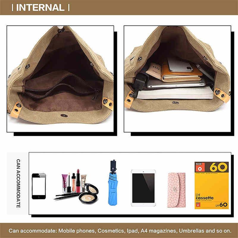 Women Canvas Bag Casual Backpack Vintage Shoulder Bag-Coffee