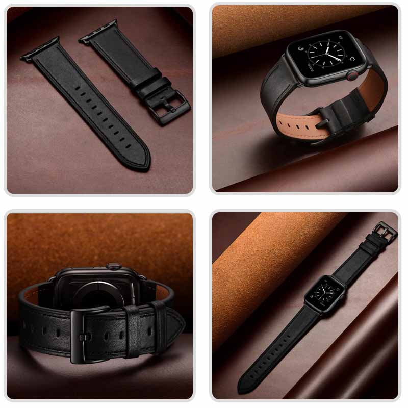 Classic Watchband Cowhide Suitable for iWatch Ultra Series 8 SE 7 6 5 4 3 2 1-Black