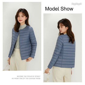 Womens Down Jacket Packable Lightweight Two Wear Waterproof Coat-HazeBlue