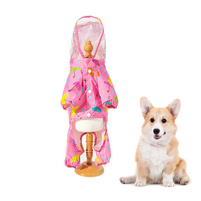 Dog Raincoat Cartoon With Reflective Raincoat Four Feet All Inclusive-Pink