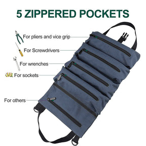 Multi-Purpose Roll up Tool Bag Organizer for Car Camping Gear-DarkBlue