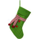 Christmas Knitted Stocking with Scarf Xmas Tree Holiday Decorations-Green