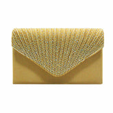 Ladies Frosted Satin Evening Clutch Rhinestones Crossbody Bag-Gold