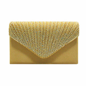 Ladies Frosted Satin Evening Clutch Rhinestones Crossbody Bag-Gold