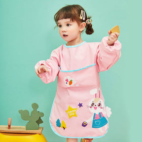 Kids Art Smocks Long Sleeve Painting Aprons with Pockets-Pink Rabbit