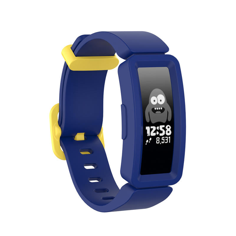 Silicone Watch Band For Fitbit Inspire/Inspire HR/ACE 2-Navy Blue+Yellow Buckle