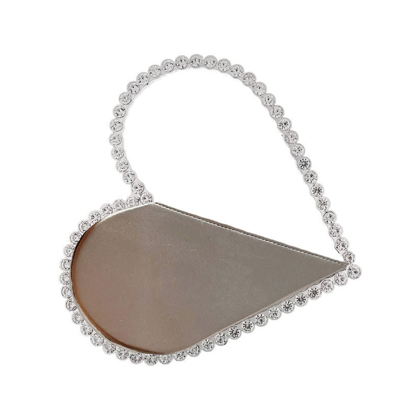Womens Evening HandBag Heart Shape Rhinestone Clutch Purse-Gray