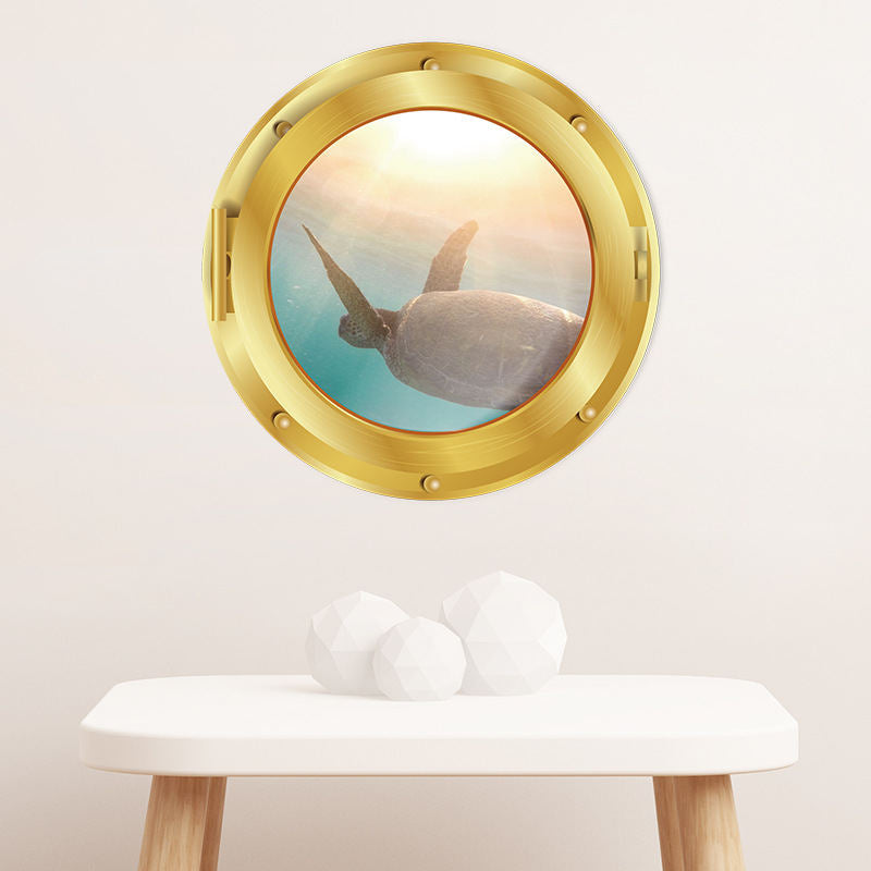 Removable 3D Under The Sea Nature Scenery Decor Submarine Gold Window Sea Turtles Wall Sticker