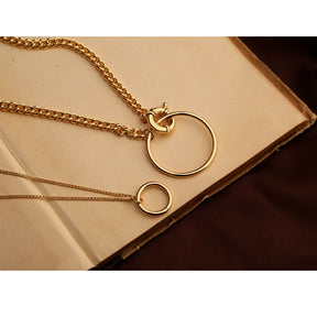 Women Delicate Circle Pendant Layered Necklace