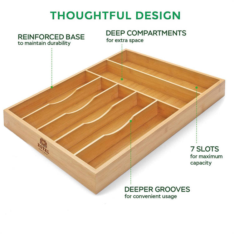 Bamboo Kitchen Drawer Organizer Tray For Silverware And Kitchen Utensils