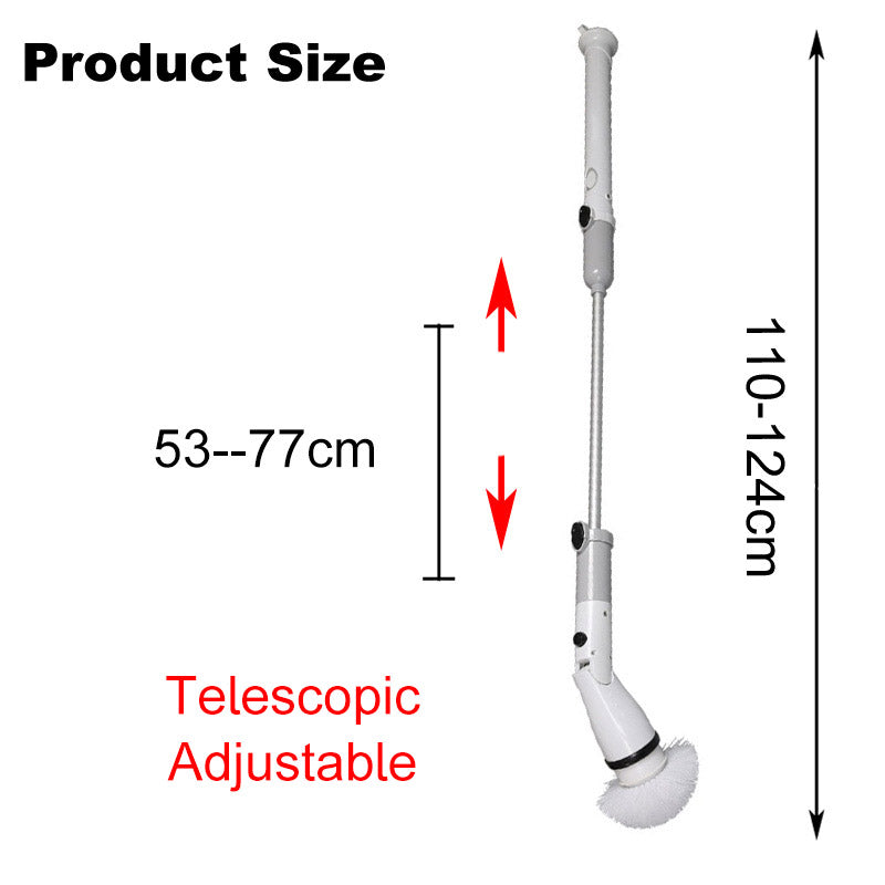 Electric Spin Scrubber Adjustable Long Extension Handle with 4 Replaceable Brush Heads-Grey