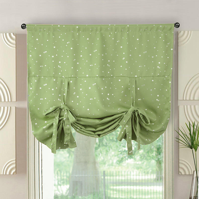 Rod Pocket Star Blackout Roman Curtain Tie Up Small Window Curtain 46X63In-Green