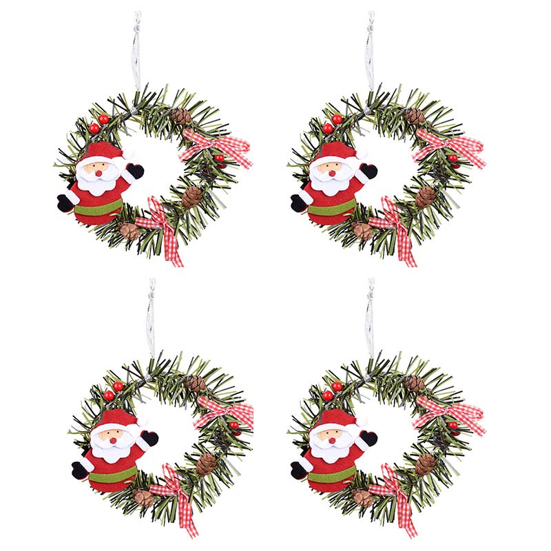 4 Pcs Santa Claus Pine Wreaths for Front Door Christmas Holiday Indoor