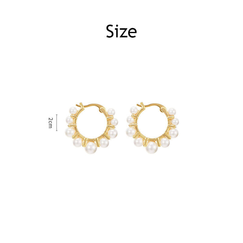 Womens Lightweight Artificial Pearl Gold Plated Hoop Earrings Jewelry Gifts