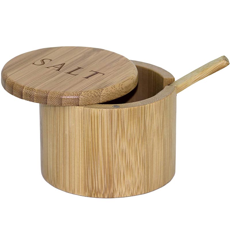 Totally Bamboo Salt Box Bamboo Storage Box with Magnetic Swivel Lid Salt Engraved on Lid with Bamboo Spoon