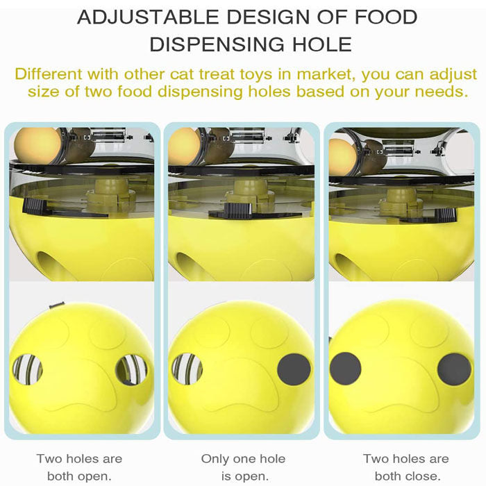 Tumbler Style Cat Food Dispenser Treat Toys with Dual Rolling Balls Detachable Wand-Yellow