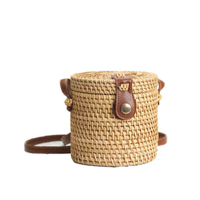 Womens Rattan Bucket Bag Boho Braided Handbag