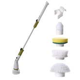 Electric Spin Scrubber Cleaning Brush with Long Handle 4 Replaceable Brush Heads for Home-Green